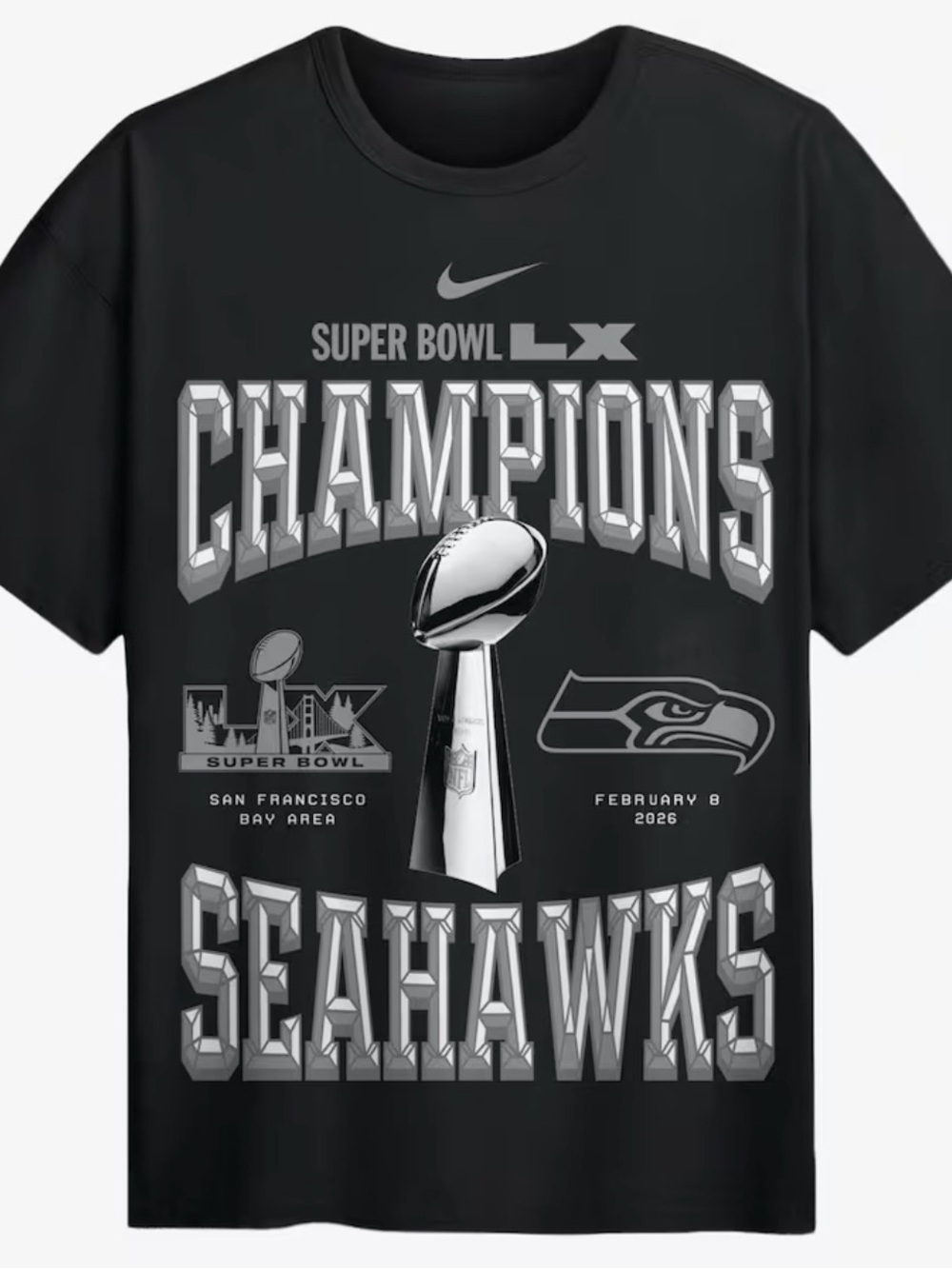 Nike Seahawks Super Bowl LX Champions Black Tee
